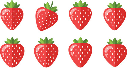 Fresh strawberry fruit icons collection with ripe red berries isolated on white background flat vector illustration set © Sumon Creative