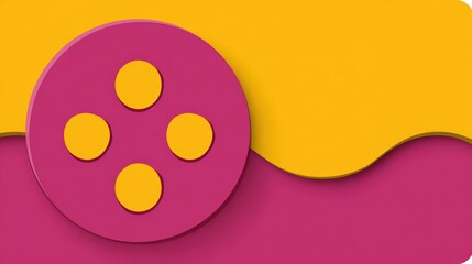 Colorful abstract design featuring circular shapes and wavy patterns in vibrant hues