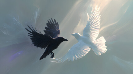 Abstract Birds in Luminous Motion on Dark Background