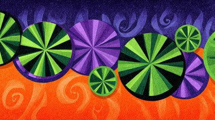 Colorful abstract design featuring circular shapes in vibrant hues on a textured background