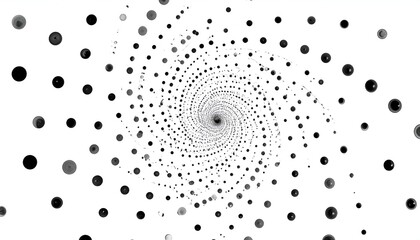 Black and white spiral of dots, diminishing to a point, on a white background