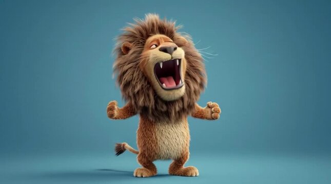 Adorable cartoon lion cub roaring with an open mouth, a charming and cute animated character illustration perfect for children's designs and animal themes