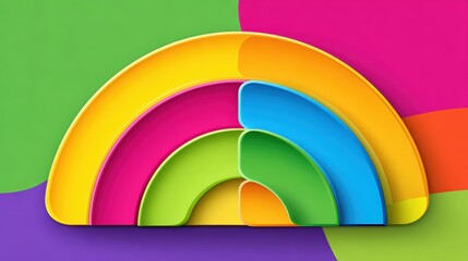 Colorful abstract design featuring layered rainbow shapes on a vibrant background