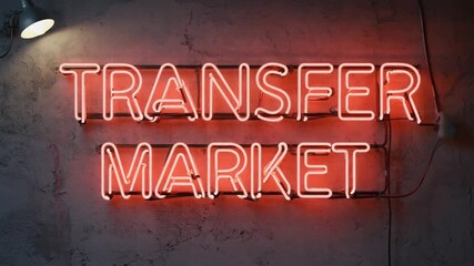 Neon sign of Transfer market of soccer.