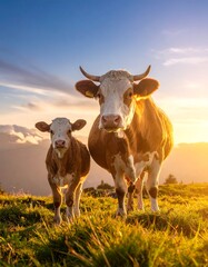 Two cows in a field at sunset (1)
