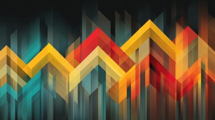 Abstract Geometric Pattern with Triangular Shapes and Gradient Colors in Blue, Yellow, Red, and Orange Creating a Modern Artistic Background