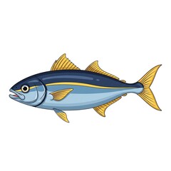 Blue Tuna Fish with Yellow Fins on White Background