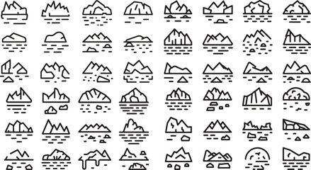 Fototapeta premium Collection of various mountain and water line icons in different styles