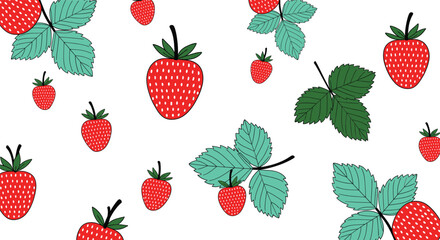 Strawberry seamless pattern with fresh red berries and green leaves scattered on white background for summer fruit designs vector illustration © Sumon Creative
