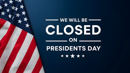 President's day closure notice american flag and holiday message