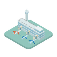 アイソメトリックイラスト：空港と飛行機