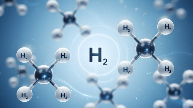 Hydrogen molecule concept with H2 and chemical structures – science education stock photo
- Powered by Adobe
