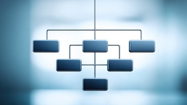 Abstract flowchart design with empty blue boxes on soft gradient background for business, education, and organizational presentations