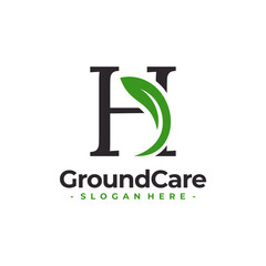 Letter H for Lawn Care with Leaf Logo Vector. Concept of environment, grass, landscape and lawn maintenance logo template design.