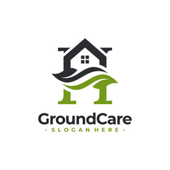 Letter H for Lawn Care with House Roof Logo Vector. Concept of environment, grass, landscape and lawn maintenance logo template design.