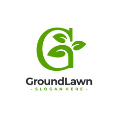 Letter G for Lawn Care with Leaf Logo Vector. Concept of environment, grass, landscape and lawn maintenance logo template design.