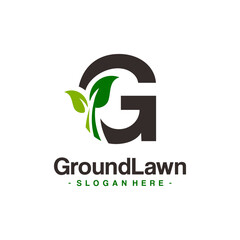 Letter G for Lawn Care with Leaf Logo Vector. Concept of environment, grass, landscape and lawn maintenance logo template design.