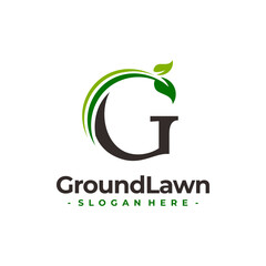 Letter G for Lawn Care with Leaf Logo Vector. Concept of environment, grass, landscape and lawn maintenance logo template design.