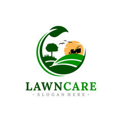 Lawn Care Service Logo Vector. Concept of landscaping, gardening and lawn maintenance logo template design.