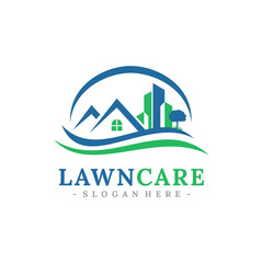 Lawn Care Service Logo Vector. Concept of landscaping, gardening and lawn maintenance logo template design.