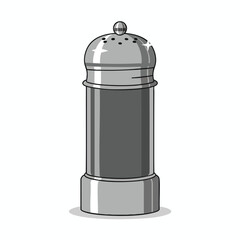 A tall, cylindrical salt shaker with a domed, perforated top and rounded base