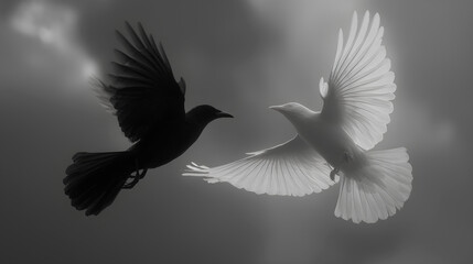 Black and White Birds in Dramatic Abstract Flight