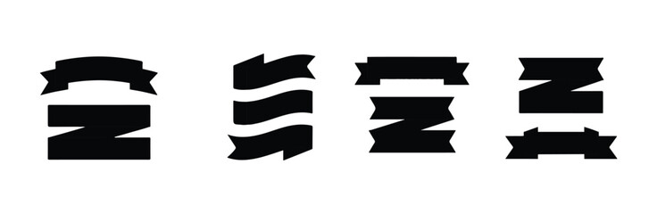 Set of four black silhouette ribbons and banners for award or design element decoration