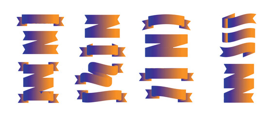 Fototapeta premium Gradient purple orange vintage style ribbon banners collection for graphic design