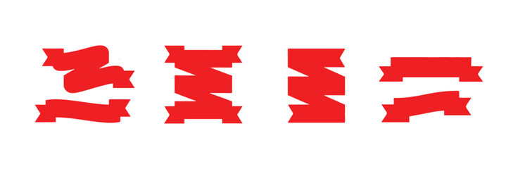 Group of four vibrant red ribbon banners used for decoration or celebrating achievement or victory