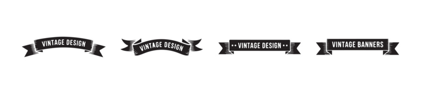 Vintage banner set with engraved text elements for design in retro style