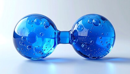 Two translucent blue spheres connected by a stem, filled with bubbles