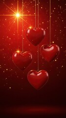 Shimmering hearts in radiant red