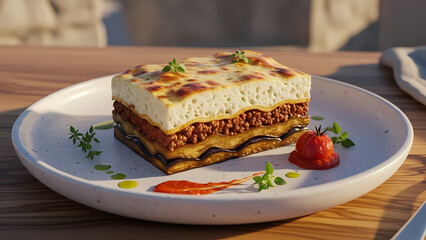Luxury Greek Moussaka Mediterranean Fine Dining Cuisine
