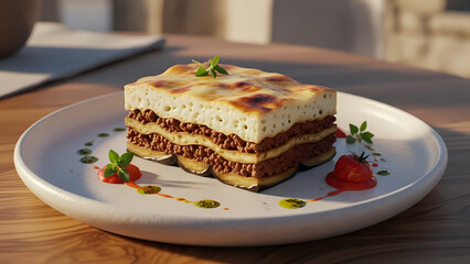 Luxury Greek Moussaka Mediterranean Fine Dining Cuisine
