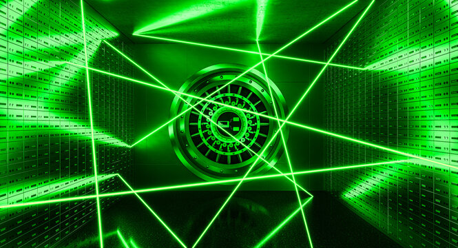 Reinforced bank vault with  green lasers 3d