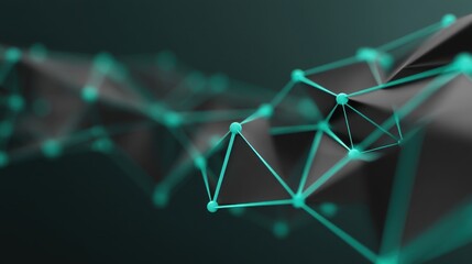 Abstract digital network design with glowing turquoise lines, nodes, and dark background, illustrating connections and modern technology concepts