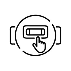 Hand pressing a button on a touchscreen device in digital interface  