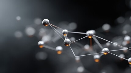 Abstract Visualization of Molecular Structures with Connected Nodes and Metallic Spheres Set Against a Dark Background for Science and Technology Themes