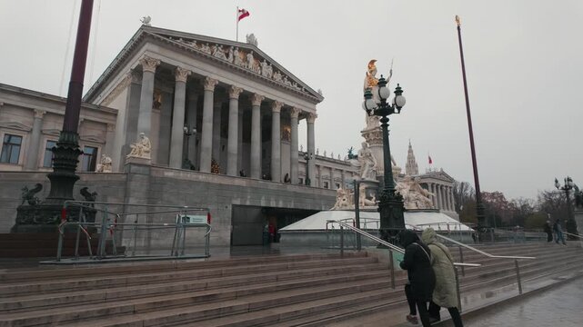 Vienna, Austria - December 13, 2024: Austrian Parliament in Vienna Old Town in Austria