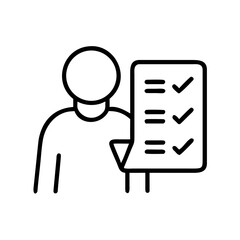 Person holding checklist and marking completed tasks in outline style  