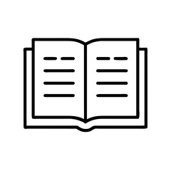 Open book with visible text in minimalist line art style  