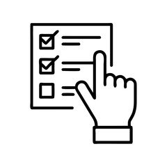 Hand pointing at checklist with checked boxes on white background  