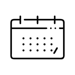 Simple calendar icon in black and white line art design  