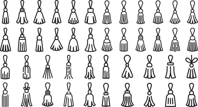 collection of various tassel designs on white background