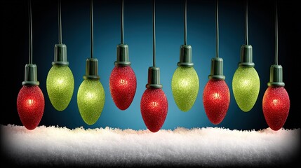 Corporate Xmas email header: blue snowy base & red-green light accents, Retina-ready low-sat copy space