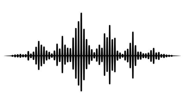This digital technology design features a blue sound wave vector illustration with a music equalizer frequency graph and data spectrum lines for an audio market business chart