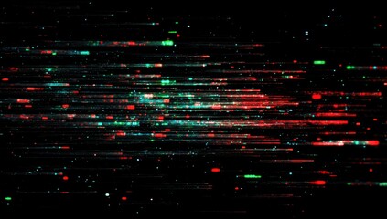 Abstract digital composition with horizontal streaks and colored dots on a dark background