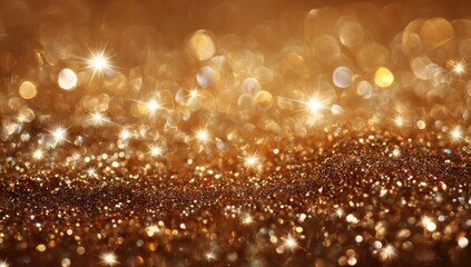 A close-up capturing shimmering golden glitter, showcasing radiant bokeh and sparkling highlights