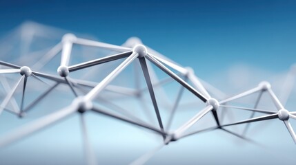 Abstract digital structure with interconnected nodes in a minimalist style showcasing technology innovation and scientific advancement against a blue background