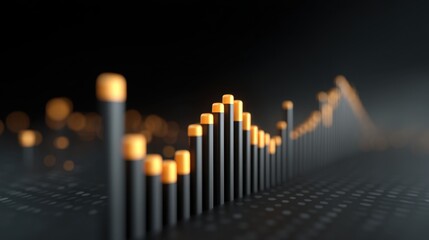 Abstract stock market graphic with glowing bars representing financial growth, investment opportunities, and market trends in a modern setting